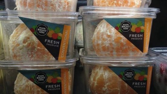Peeled packaged oranges