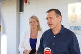 NT Chief Minister Michael Gunner and Police Minister Nicole Manison answer questions at a press conference in Darwin. 