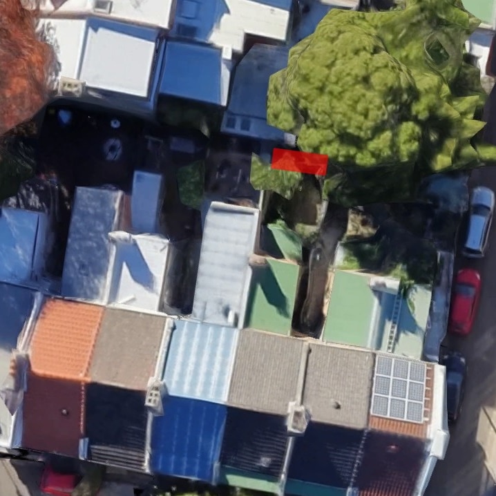 Several properties, seen from above, with a superimposed square on one of them.