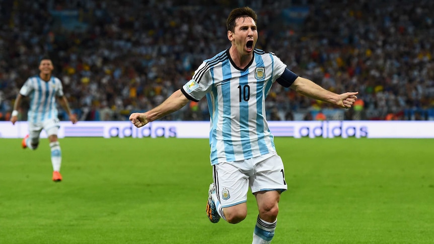 Lionel Messi celebrates his goal for Argentina against Bosnia-Herzegovina