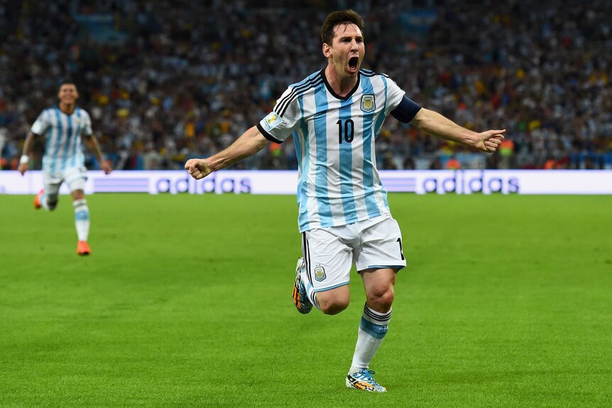 Lionel Messi celebrates his goal for Argentina against Bosnia-Herzegovina