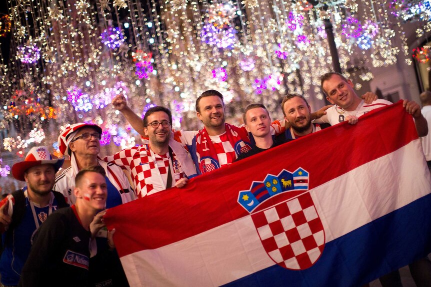 Croatia fans celebrate their team victory against England in the World Cup