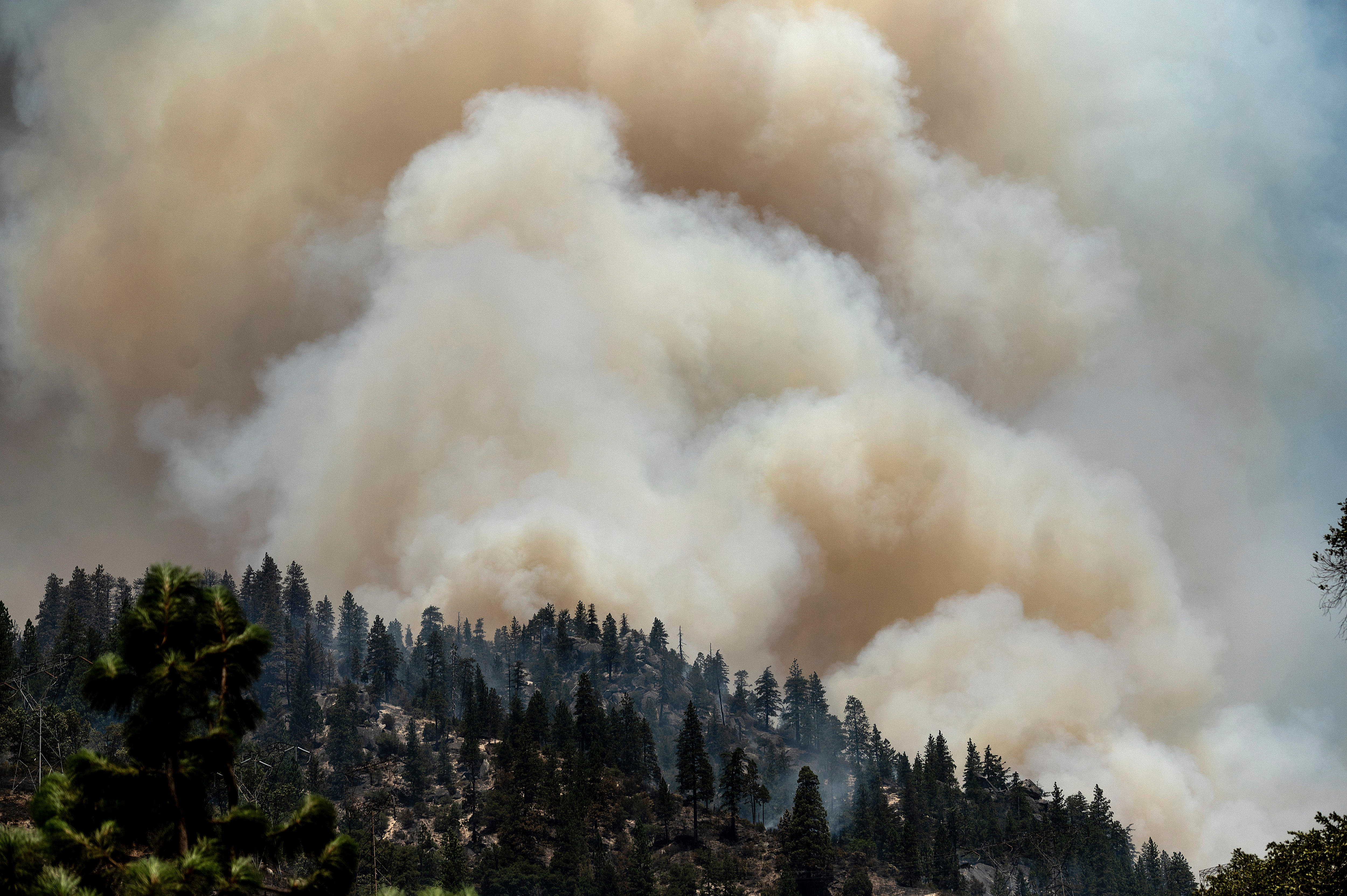 .Smoke rises from the Dixie Fire burning along Highway 70 in Plumas National Forest, California.