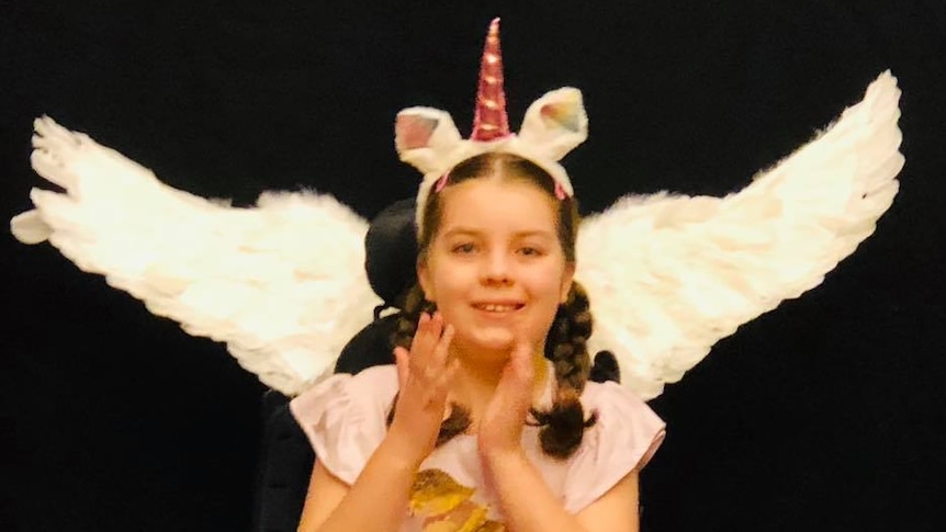 Young girl with pantomime wings