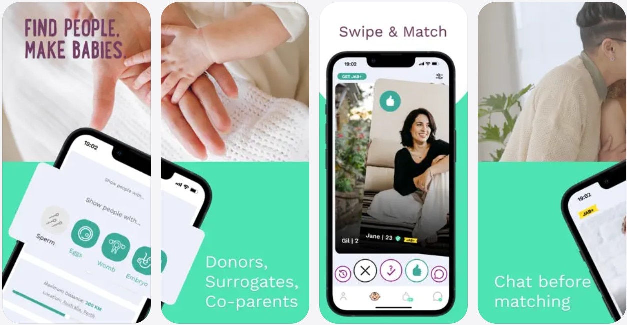 Screenshot of an online app store showing images of hands and a woman.