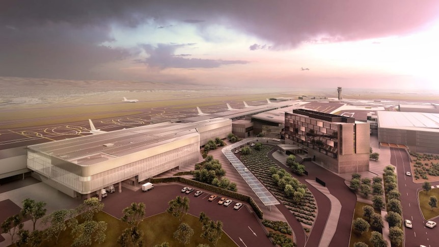 An artist impression image of the upgrade plans for the exterior of Adelaide Airport.