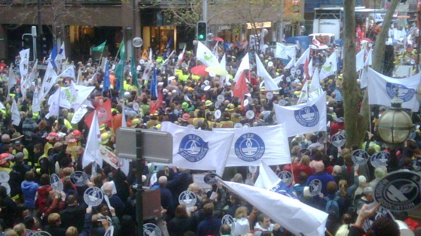 Protesters voice their anger at the NSW Government's public sector pay rise cap.