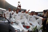India celebrates its first Test series win over Australia in seven years.