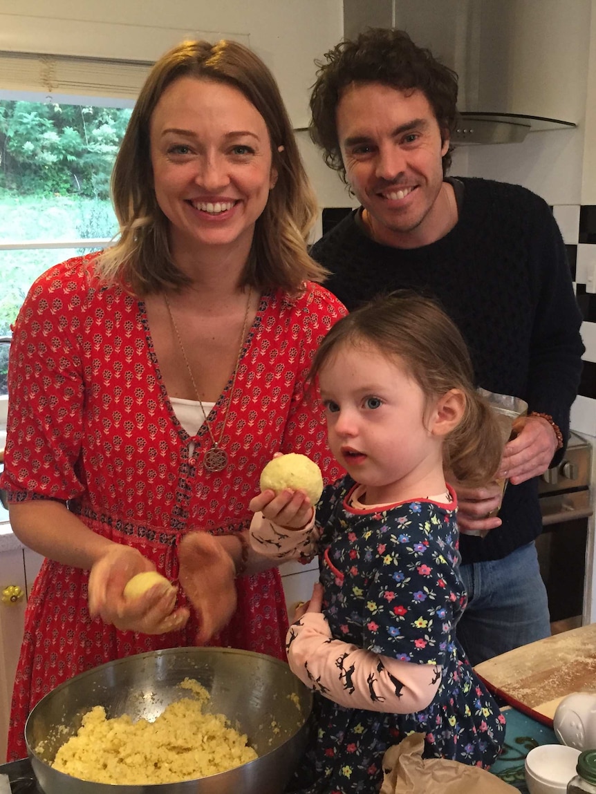 Damon Gamau with wife Zoe Tuckwell-Smith and daughter Velvet