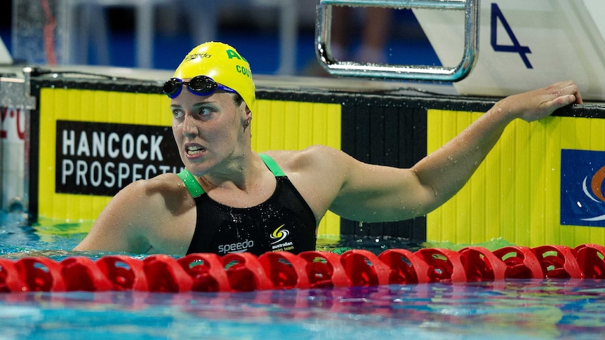 Coutts reacts after winning 100m butterfly at Pan Pacs
