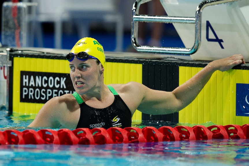Coutts reacts after winning 100m butterfly at Pan Pacs