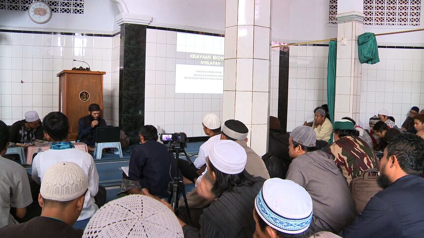 Islamic State group supporters gather at Jakarta's As-Syuhada mosque