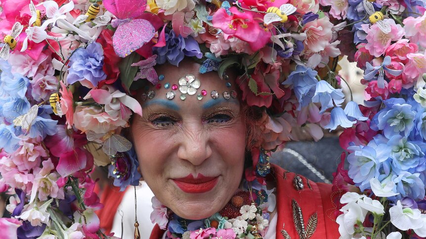 Patricia Fox poses during the annual Easter Parade and Bonnet Festival along 5th avenue in New York.
