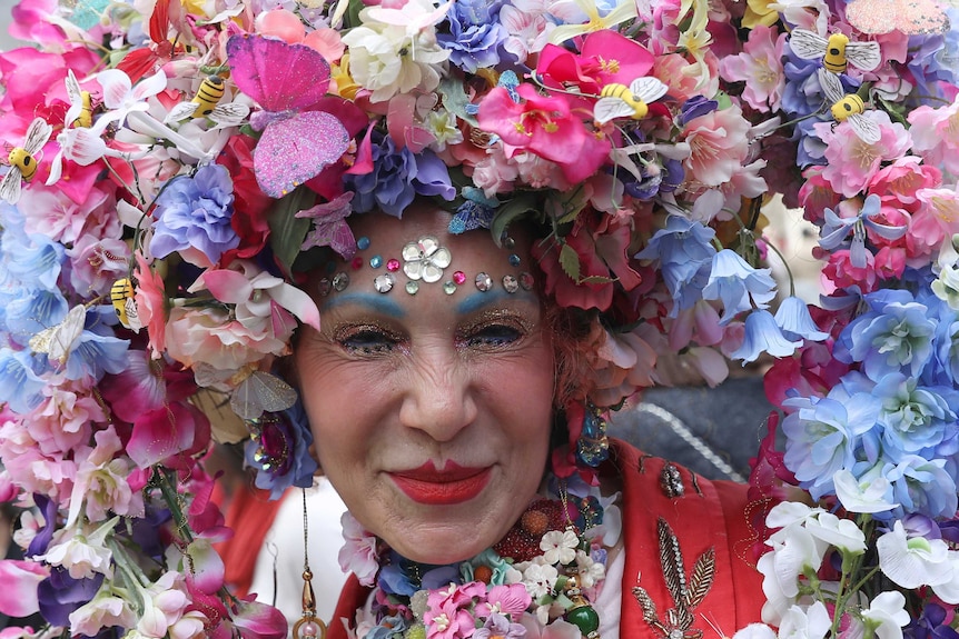 Patricia Fox poses during the annual Easter Parade and Bonnet Festival along 5th avenue in New York.