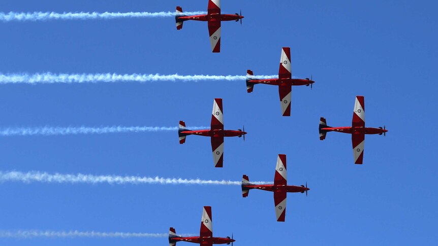 Air Force Roulette Pilatus PC-9/A aircraft fly in formation