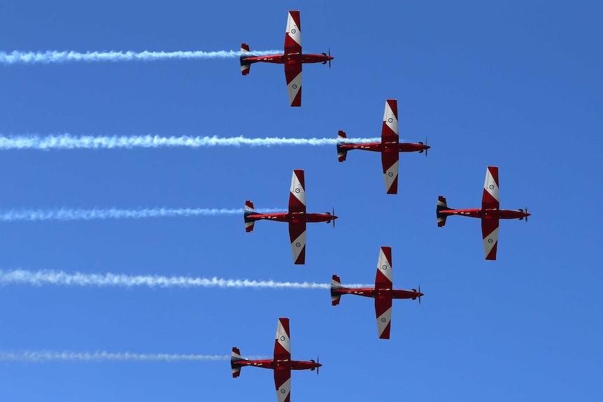 Air Force Roulette Pilatus PC-9/A aircraft fly in formation