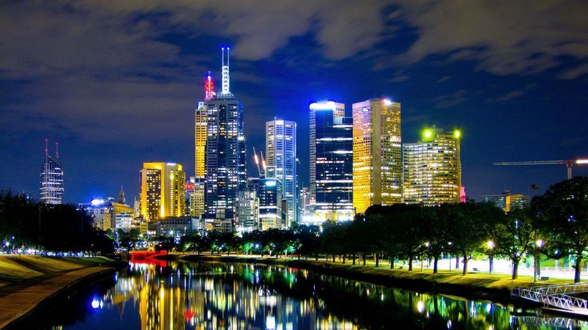 The Melbourne skyline is reflected on the Yarra River on the night of November 10, 2008.