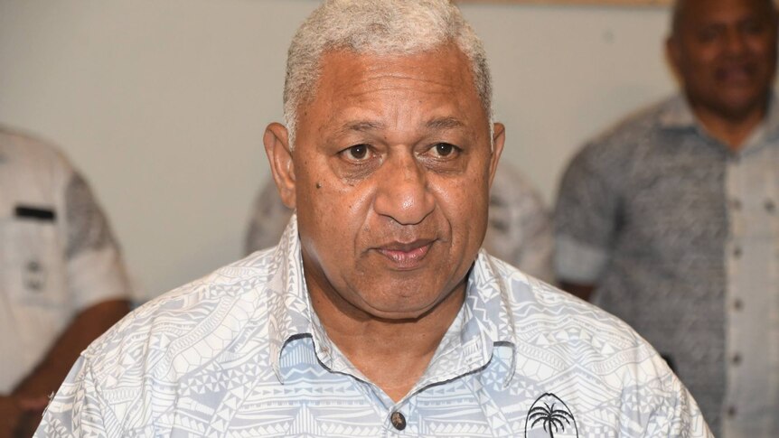 head shot of Fiji's former Prime Minister Frank Bainimarama wearing Fiji Rugby Union shirt taken at the 2019 FRU 