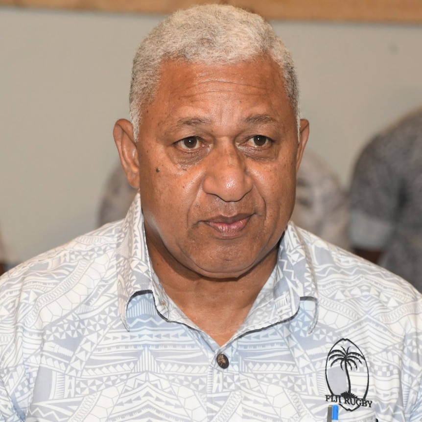 head shot of Fiji's former Prime Minister Frank Bainimarama wearing Fiji Rugby Union shirt taken at the 2019 FRU 