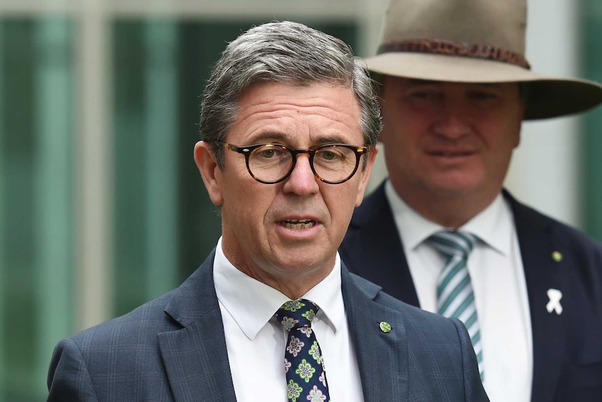 David Gillespie with Barnaby Joyce behind him.