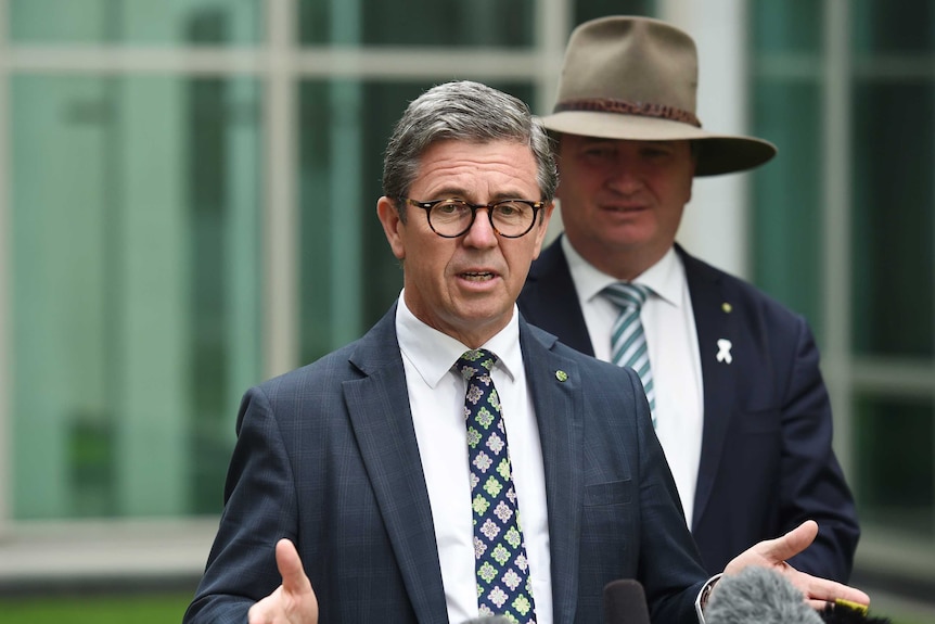 David Gillespie with Barnaby Joyce behind him.