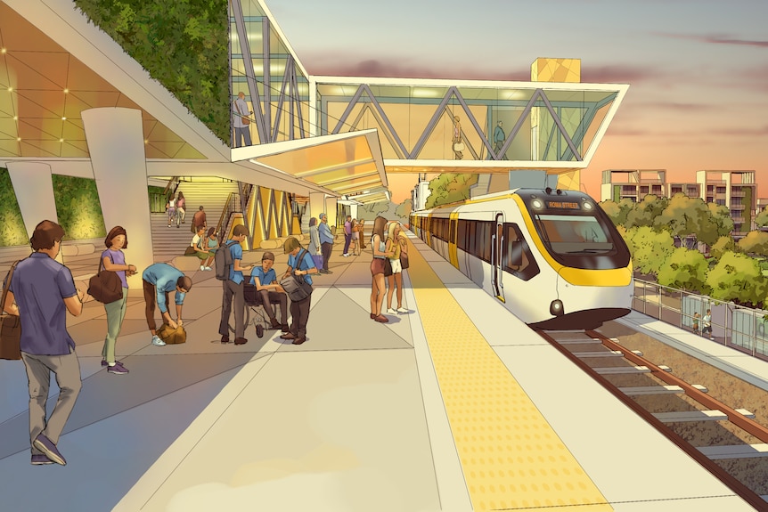 A sketch shows the planned look of a new railway station.