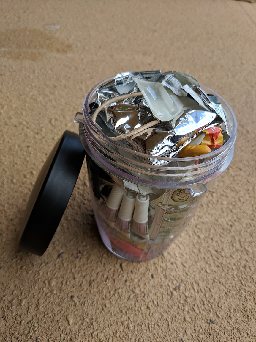 A jar filled with Gympie resident Elli Webb's household waste from one year from April 2017.