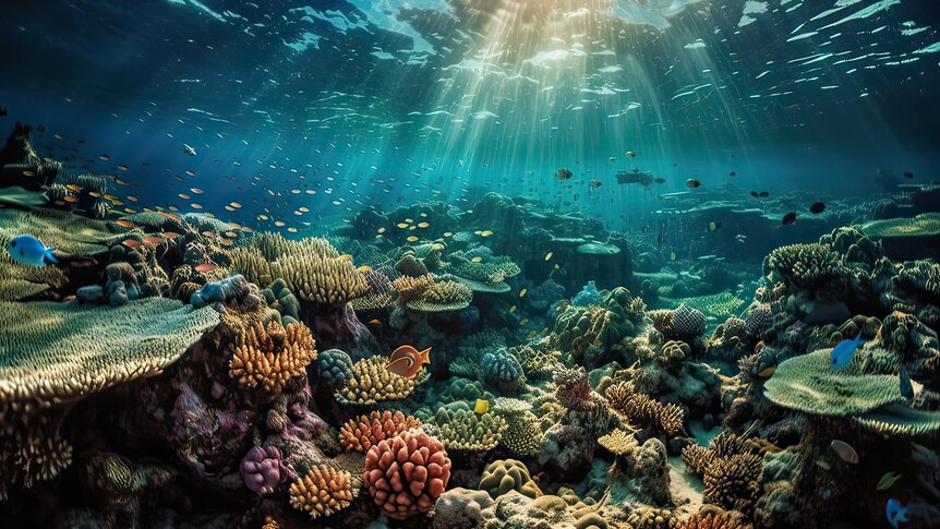 Underwater view of a coral reef with fish