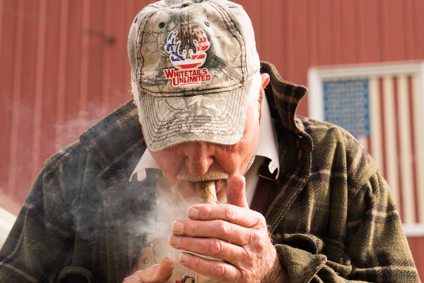 Dom's cigar is never far from his hand, kept in a pocket in his overalls.