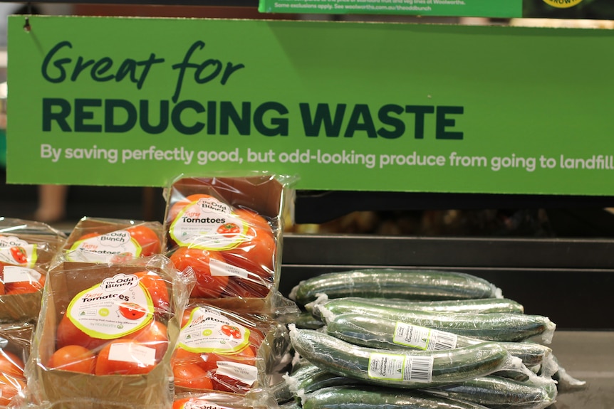 Vegetables wrapped in plastic in a supermarket