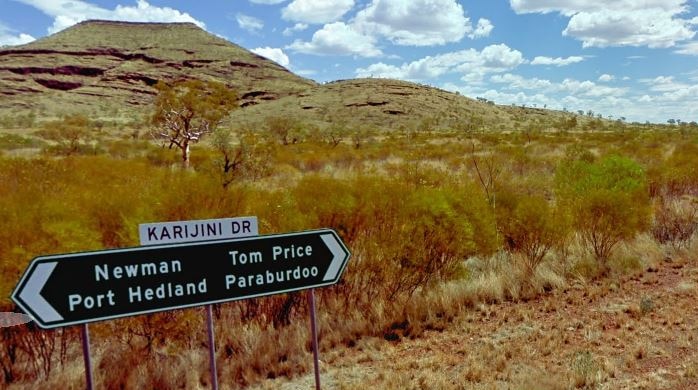 Road sign Karijini Drive where a fatal crash happened early Tuesday morning.