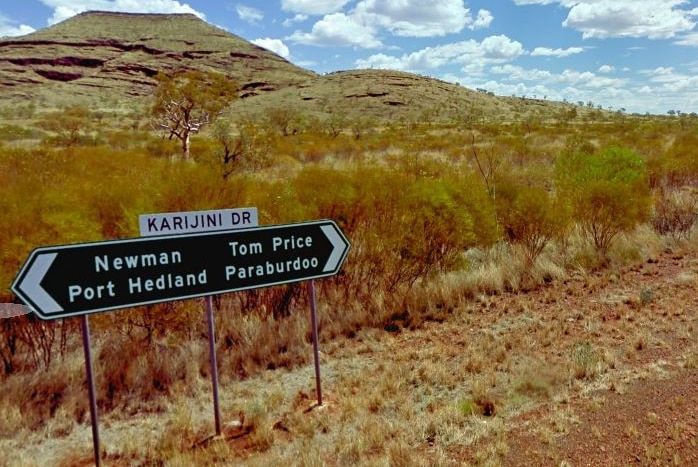Road sign Karijini Drive where a fatal crash happened early Tuesday morning.