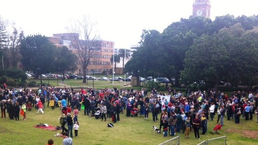 A rally in support of Newcastle Herald journalists at Civic Park.