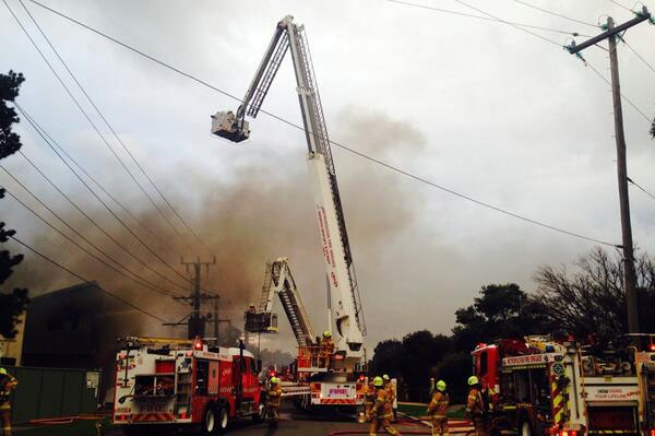 MFB fire trucks at scene of Mordialloc fibreglass factory fire