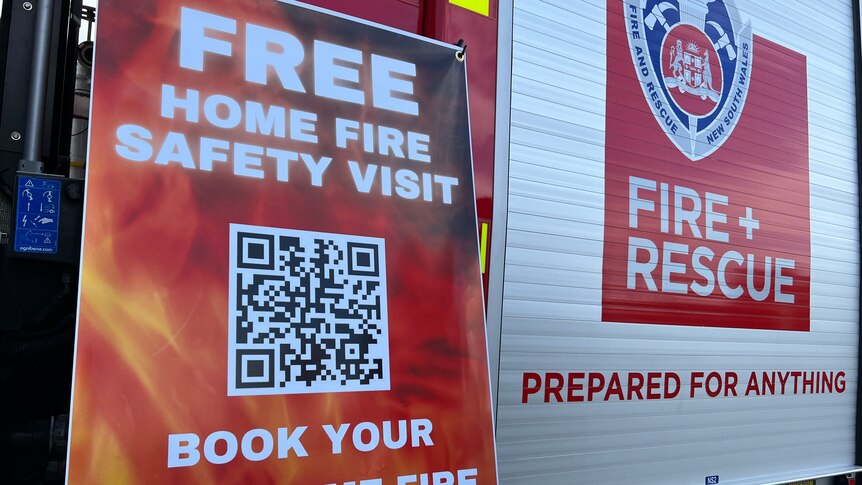 picture of a banner with a qr code and a FRNSW truck logo