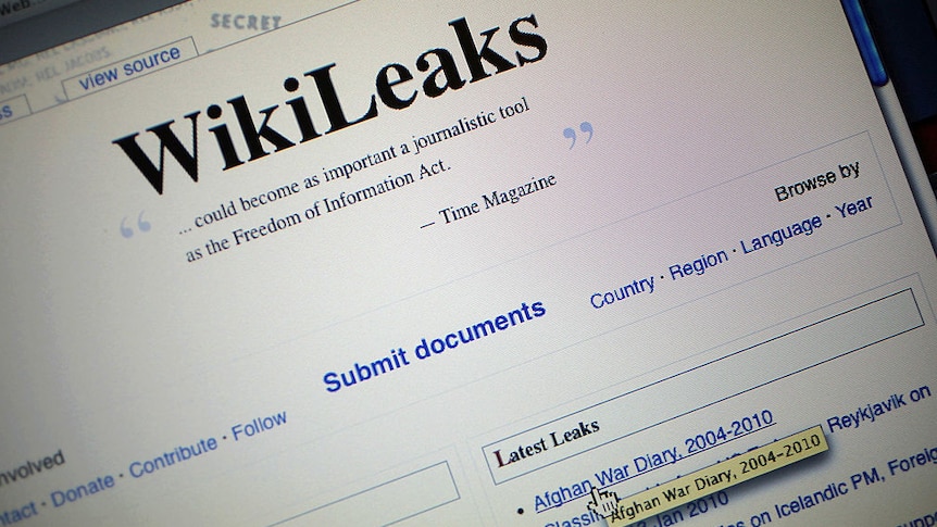 The Wikileaks home page in July 2010 featuring the Afghan war diaries