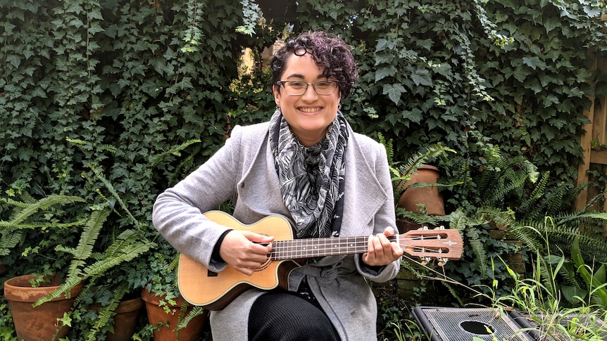 Gauri with her ukulele, for a story about the benefits of hobbies.