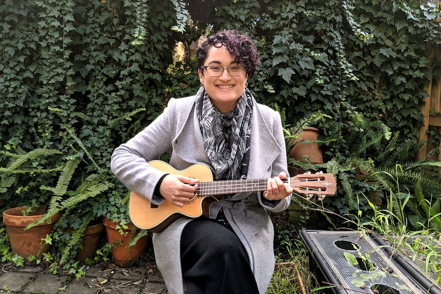 Gauri with her ukulele, for a story about the benefits of hobbies.