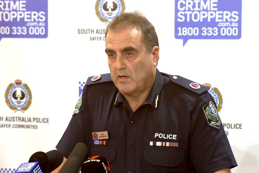 A senior South Australian police officer addresses the media.