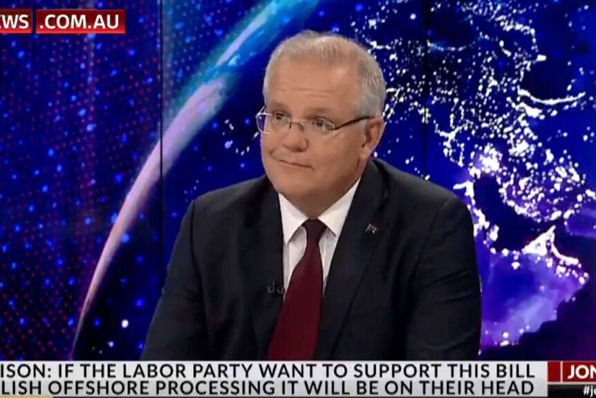 Scott Morrison sits at a desk, wearing a suit. The image has Sky News branding.