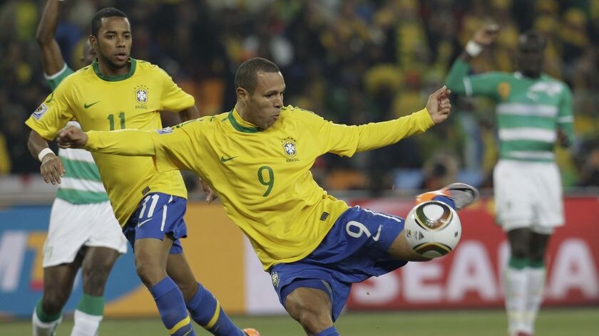 Delightful double: Luis Fabiano scored twice as Brazil completely outclassed the Ivory Coast.