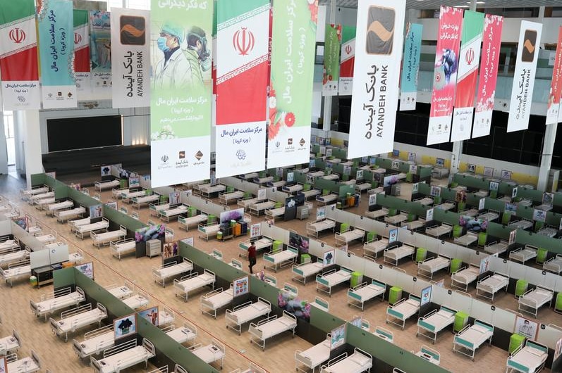 Beds set up in a shopping mall to receive coronavirus patients.