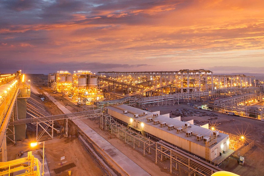 The concentrator at the Sino Iron project at night.