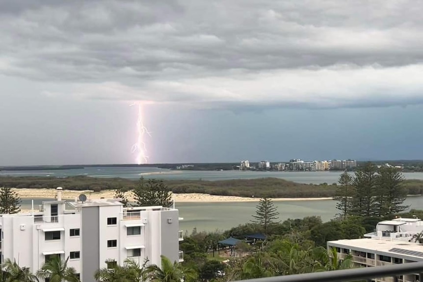 A lightning strike hits over the Sunshine Coast