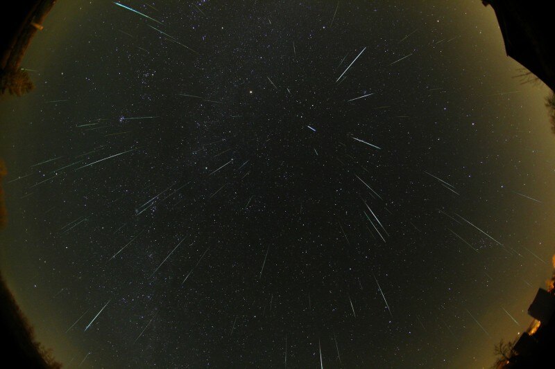 A meteor shower showing the 'radiant' point.