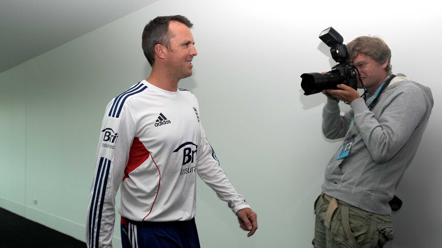 Curtain call ... Graeme Swann arrives at his media conference in Melbourne