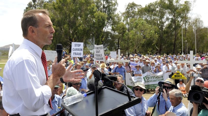 Opposition Leader Tony Abbott speaks to a rally of farmers outside Parliament House in Canberra. (AAP: Alan Porritt, file photo)