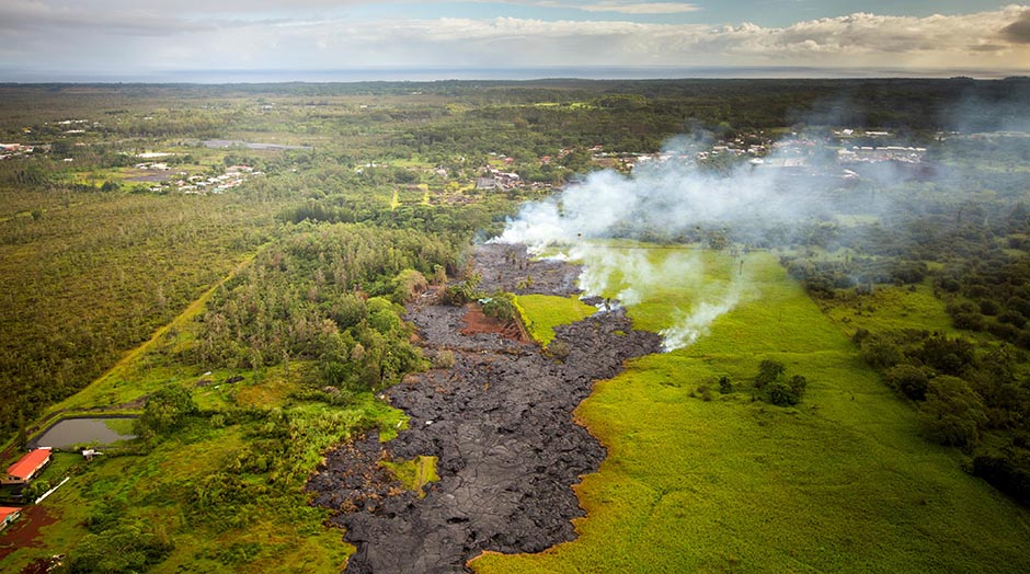 The lava flow moves