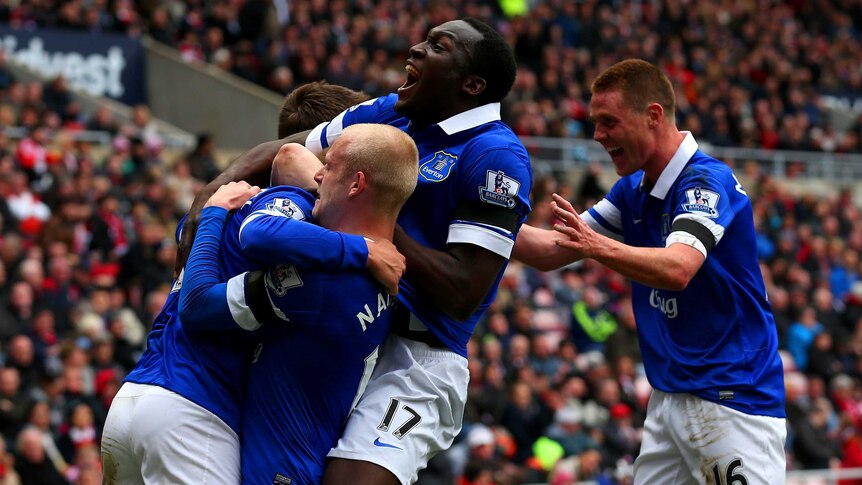 Everton celebrates a goal against Sunderland