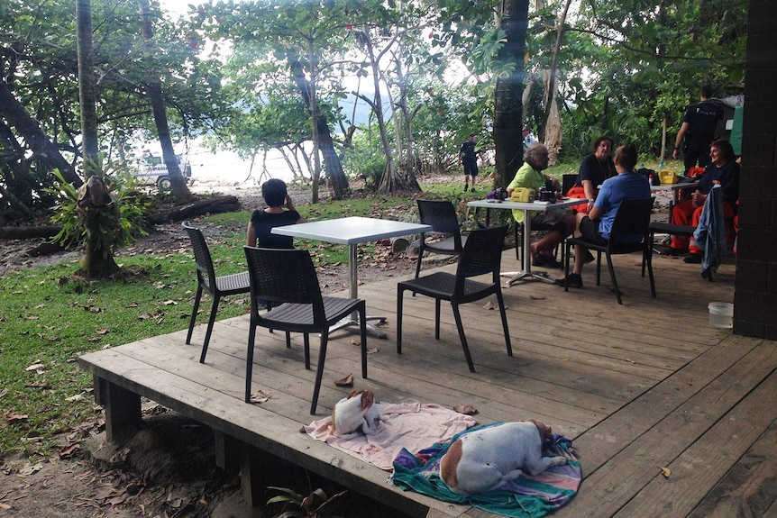 People at a cafe at Thornton Beach in the Daintree National Park